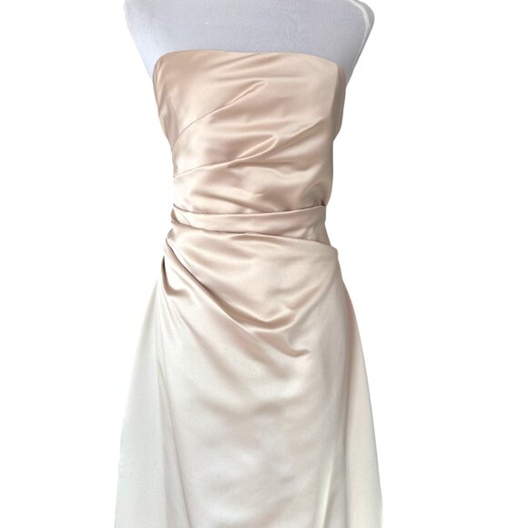 Davids Bridal mother of the bride champagne strapless gown & bolero jacket sz 14 - Picture 3 of 14